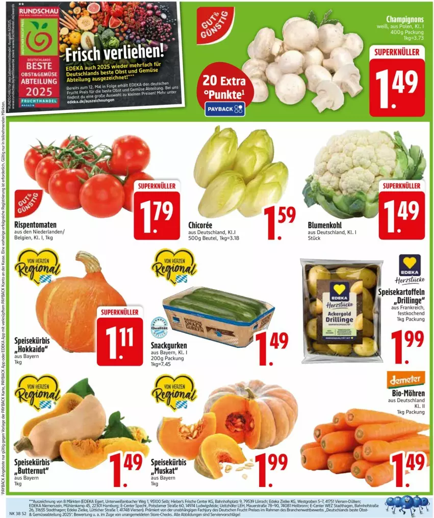 Aktueller Prospekt Edeka - Prospekte - von 15.09 bis 20.09.2025 - strona 4 - produkty: auer, beutel, blume, blumen, blumenkohl, butter, deka, eis, ente, gurke, gurken, Kürbis, LG, rel, rispentomaten, snack, specht, Ti, tomate, tomaten, Weste