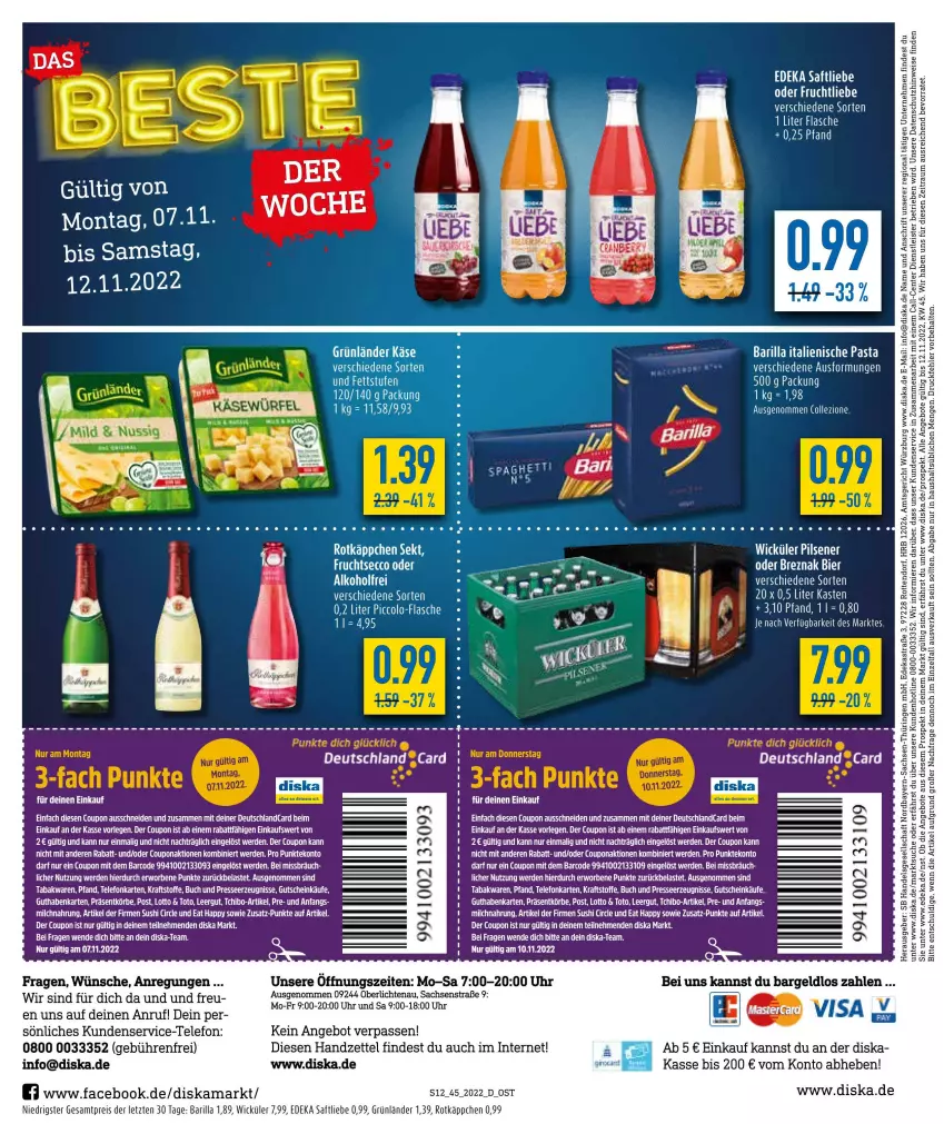 Aktueller Prospekt Diska - Prospekte - von 07.11 bis 12.11.2022 - strona 12 - produkty: alkohol, angebot, angebote, barilla, bier, buch, coupon, deka, eis, ente, erde, flasche, frucht, grünländer, gutschein, kraft, LG, reis, rotkäppchen, sac, saft, sekt, tee, telefon, Ti, Toyo, uhr, WICK, Yo, Zelt, ZTE