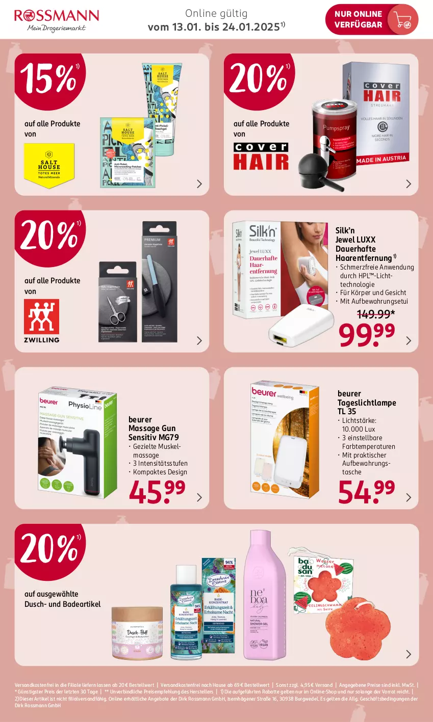 Aktueller Prospekt Rossmann - Prospekte - von 13.01 bis 24.01.2025 - strona 3 - produkty: angebot, angebote, auer, Bad, beurer, eis, elle, Haarentfernung, HP, Lampe, LG, ndk, reis, Tageslichtlampe, Tasche, teller, Ti, tisch, versandkostenfrei, wedel, ZTE