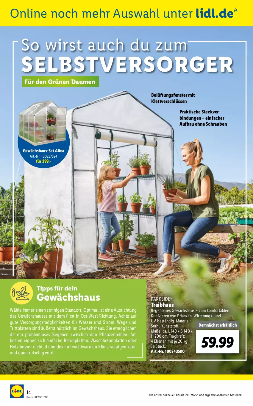 Aktueller Prospekt Lidl - Ab in den Garten - von 14.03 bis 01.05.2022 - strona 14 - produkty: Bau, fenster, Garten, Gewächshaus, Holz, kraft, latte, LG, ndk, Parkside, pflanze, pflanzen, Ria, schrauben, Ti, tisch, wasser