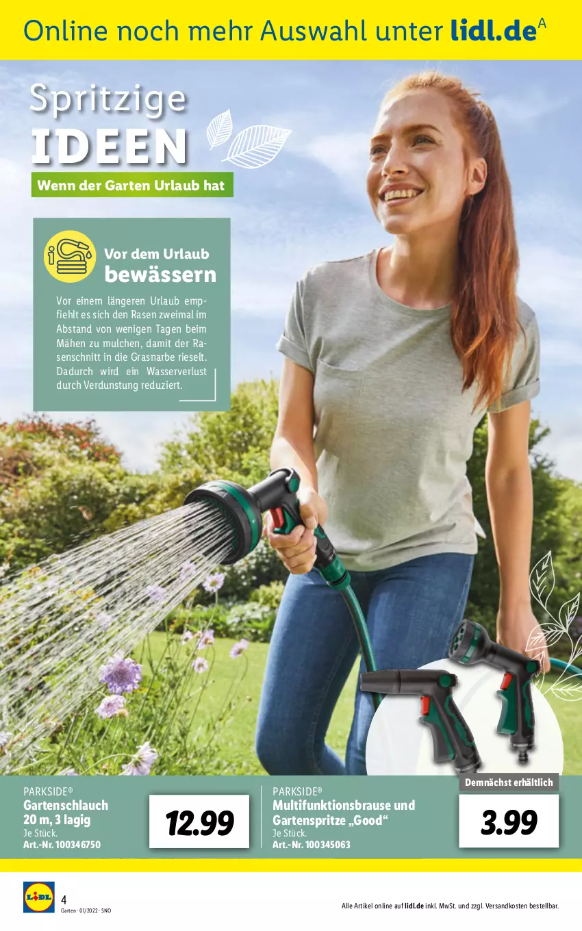 Aktueller Prospekt Lidl - Ab in den Garten - von 14.03 bis 01.05.2022 - strona 4 - produkty: brause, Garten, gartenschlauch, ndk, Parkside, rasen, schlauch, Ti, wasser