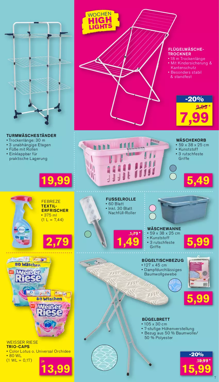 Aktueller Prospekt Kodi - Prospekte - von 16.09 bis 21.09.2024 - strona 7 - produkty: Bau, baumwolle, bügel, bügeltisch, Cap, eis, febreze, Kinder, korb, LG, orchidee, Roller, Textilerfrischer, Ti, tisch, Trockner, Wanne, wäschekorb, wäschetrockner, Weisser Riese, wolle