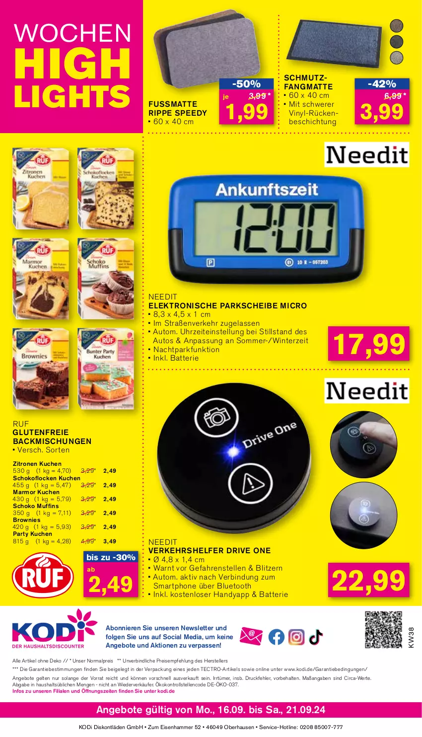 Aktueller Prospekt Kodi - Prospekte - von 16.09 bis 21.09.2024 - strona 8 - produkty: angebot, angebote, auto, backmischung, Backmischungen, batterie, brownie, brownies, eis, Elektro, elle, Handy, kuchen, lenco, LG, Muffin, muffins, reis, schmutzfangmatte, schoko, smartphone, spee, tectro, teller, Ti, uhr, zitrone, zitronen