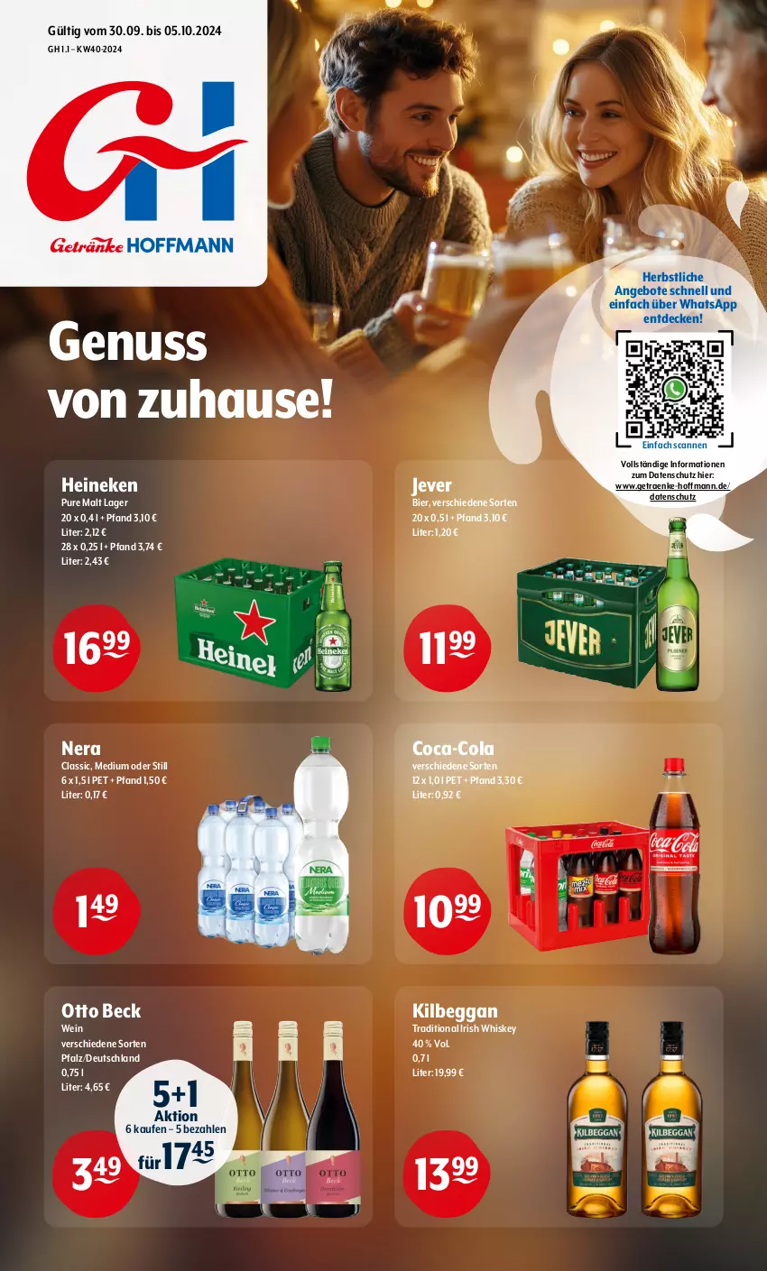 Aktueller Prospekt Getraenke Hoffmann - Prospekte - von 30.09 bis 05.10.2024 - strona 1 - produkty: angebot, angebote, bier, coca-cola, cola, decke, heineken, irish whiskey, jever, kilbeggan, nuss, Ti, wein, whiskey