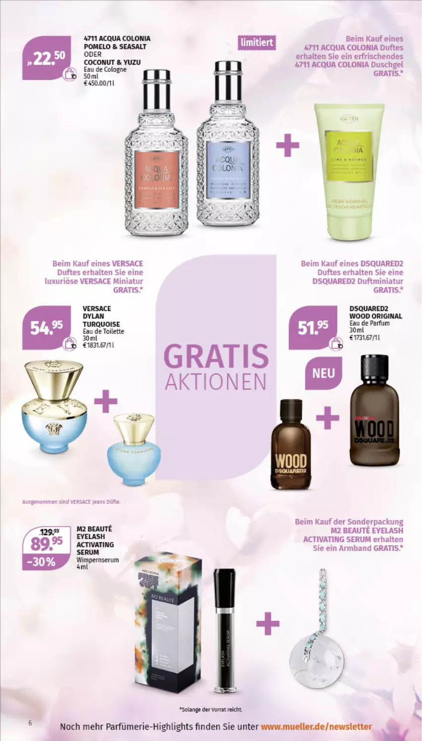 Aktueller Prospekt Mueller - Parfümerie Angebote - von 04.07 bis 16.07.2022 - strona 6 - produkty: activa, Armband, duschgel, Eau de parfum, eau de toilette, elle, gin, jeans, parfum, Pomelo, rum, sac, Serum, Ti, Versace