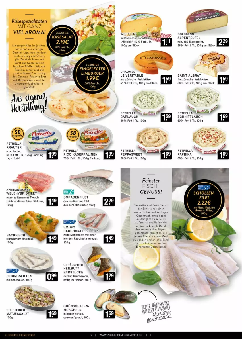 Aktueller Prospekt Edeka - Prospekte - von 13.04 bis 20.04.2024 - strona 4 - produkty: albray, backfisch, braten, brot, burger, butter, chaumes, Dorade, eis, ente, essig, filet, filets, fisch, fleisch, französischer weichkäse, hering, Herings, heringsfilets, holländischer schnittkäse, holsteiner, Käse, kräuter, leine, Limburger, mac, matjes, Matjesfilet, matjesfilets, mehl, Muscheln, nuss, paprika, petrella, pralinen, Rauch, rel, ring, saft, sahne, saint albray, salat, sauce, Schal, Schale, schnittkäse, schnittlauch, scholl, Spezi, steiner, Ti, tisch, weichkäse, Wels, zwiebel, zwiebeln