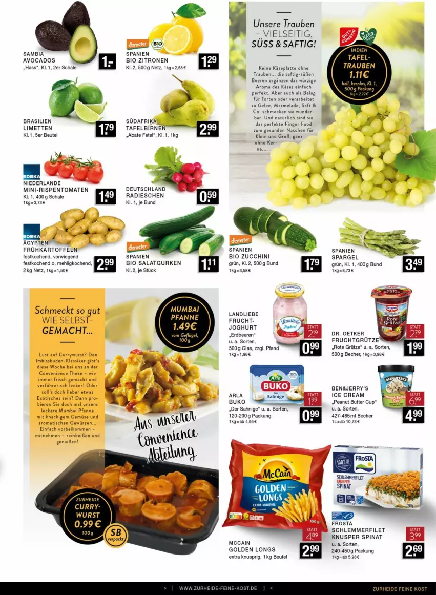 Aktueller Prospekt Edeka - Prospekte - von 13.04 bis 20.04.2024 - strona 5 - produkty: ambia, arla, avocado, avocados, Becher, beere, beeren, beutel, bier, Biere, bio, Buko, butter, curry, currywurst, Dr. Oetker, erdbeere, erdbeeren, filet, frosta, frucht, fruchtgrütze, Frühkartoffeln, gelee, Golden Longs, grütze, gurke, gurken, joghur, joghurt, kartoffel, kartoffeln, Käse, landliebe, latte, limette, limetten, mac, marmelade, mccain, mehl, Mett, metten, mini-rispentomaten, peanut butter, pfanne, radieschen, rispentomaten, Rote Grütze, saft, salat, Salatgurke, salatgurken, Schal, Schale, schlemmerfilet, spargel, spinat, Ti, tisch, tomate, tomaten, torte, trauben, wurst, zitrone, zitronen, zucchini