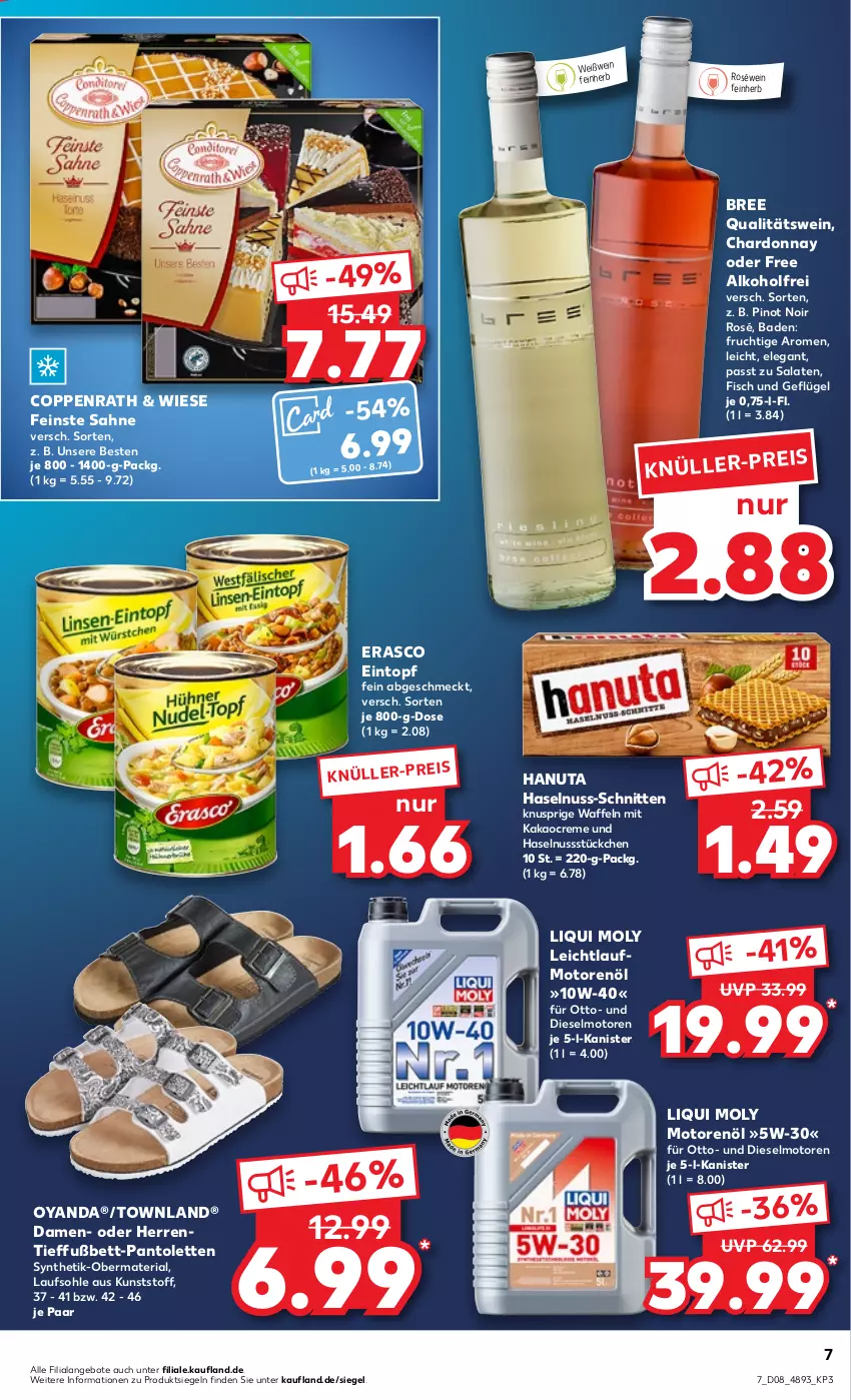 Aktueller Prospekt Kaufland - von 23.02 bis 01.03.2023 - strona 7 - produkty: alkohol, angebot, angebote, Bad, bett, bree, chardonnay, coppenrath, creme, Diesel, eintopf, eis, erasco, fisch, frucht, Geflügel, hanuta, haselnuss, kakao, motorenöl, nuss, pantolette, pantoletten, Pinot, pinot noir, qualitätswein, Ria, roséwein, sahne, salat, salate, schnitten, Ti, topf, waffeln, wein, Weißwein