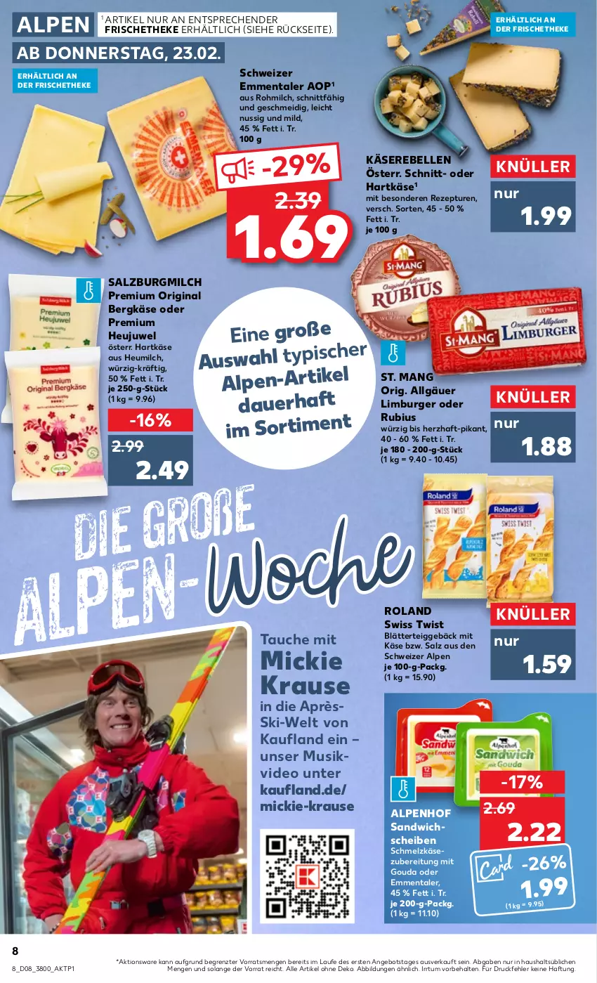 Aktueller Prospekt Kaufland - von 23.02 bis 01.03.2023 - strona 8 - produkty: angebot, auer, Bergkäse, blätterteig, blätterteiggebäck, burger, deo, elle, emmentaler, gin, gouda, hartkäse, Heu, Heujuwel, heumilch, Käse, Käserebellen, LG, Limburger, milch, mit gouda, nuss, rebell, rezept, Rubius, salz, SalzburgMilch, sandwich, Schmelzkäse, schmelzkäsezubereitung, St. Mang, Ti, ZTE