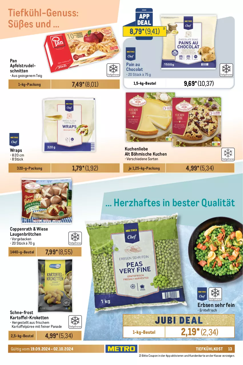 Aktueller Prospekt Metro - Food-NonFood - von 19.09 bis 02.10.2024 - strona 15 - produkty: actimel, apfel, Apfelstrudel, baguette, baguettes, Becher, beutel, brötchen, butter, buttermilch, cola, coppenrath, coupon, creme, danone, erbsen, flasche, frische milch, frucht, geback, je 250-g-packung, je 500-ml-flasche, joghur, joghurt, kartoffel, Kartoffelpüree, Kette, Knödel, Kroketten, kuchen, kuchenliebe, meggle, milch, molkereiprodukte, mövenpick, Müller, nuss, pasta, pudding, püree, rama, rama cremefine, schnitten, Semmel, Semmelknödel, Streichzart, Strudel, Ti, tiefkühlkost, weihenstephan, wrap, wraps