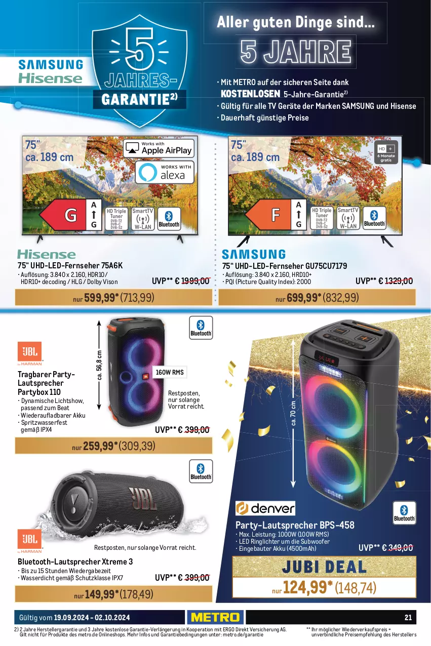 Aktueller Prospekt Metro - Food-NonFood - von 19.09 bis 02.10.2024 - strona 23 - produkty: akku, allzweckreiniger, auer, baby-dry, Bau, bluetooth-lautsprecher, Bref, coupon, deo, deo roll-on, eis, elle, fernseher, flasche, hisense, kosmetik, küche, Küchen, küchentücher, lautsprecher, lenor, LG, Meister, meister proper, Metro, nivea, Palette, pampers, Pants, papier, Pods, pril, reiniger, reis, ring, roll-on, Samsung, Softlan, spülmittel, Subwoofer, teller, Ti, toilettenpapier, tücher, uhd, vollwaschmittel, waschmittel, wasser, weck, weichspüler, windeln, xxl-packung, zewa