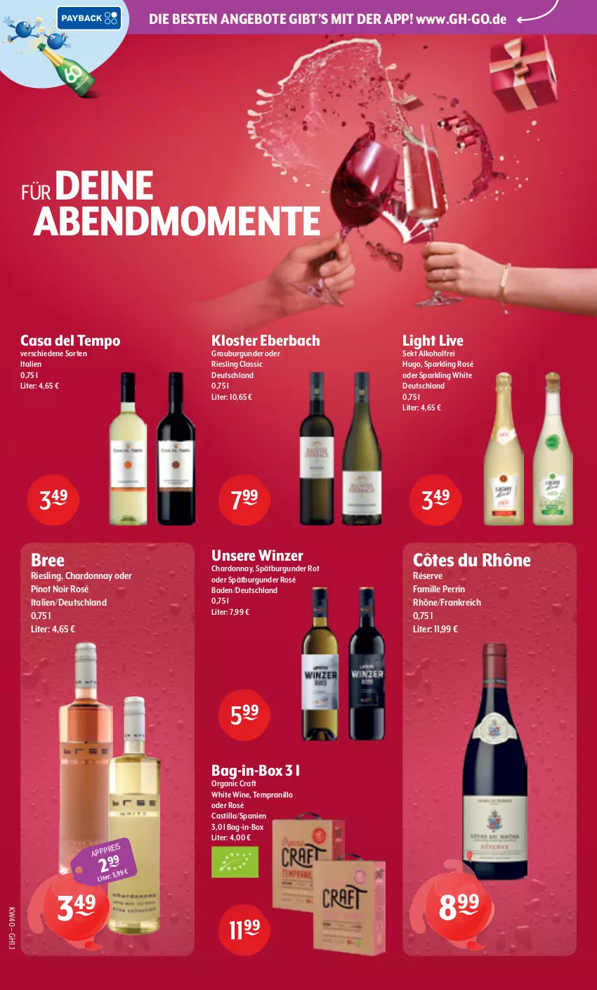 Aktueller Prospekt Getraenke Hoffmann - Prospekte - von 28.09 bis 02.10.2026 - strona 4 - produkty: alkohol, angebot, angebote, asti, Bad, bag-in-box, bree, burgunder, chardonnay, eis, ente, grauburgunder, hugo, Kloster Eberbach, Organic Craft, Pinot, pinot noir, riesling, sekt, spätburgunder, Tempo, tempranillo, Ti