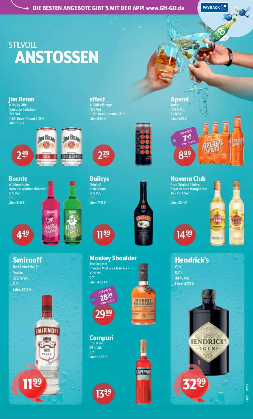 Aktueller Prospekt Getraenke Hoffmann - Prospekte - von 28.09 bis 02.10.2026 - strona 5 - produkty: angebot, angebote, aperol, baileys, campari, cola, Effect, eis, ente, gin, Havana Club, himbeer, irish cream, jim beam, mango, rum, scotch, scotch whisky, smirnoff, Ti, vodka, whiskey, whisky
