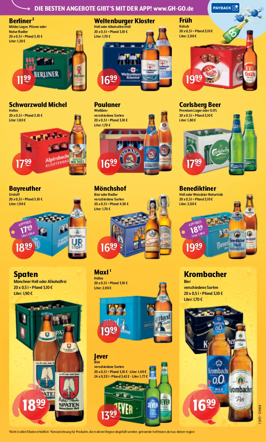 Aktueller Prospekt Getraenke Hoffmann - Prospekte - von 28.09 bis 02.10.2026 - strona 7 - produkty: alkohol, angebot, angebote, Benediktiner, berliner, bier, burger, carlsberg, carlsberg beer, eis, elle, erde, jever, krombache, krombacher, mönchshof, natur, natur radler, oder radler, Paula, paulaner, pils, pilsner, radler, Spaten, Ti, weissbier