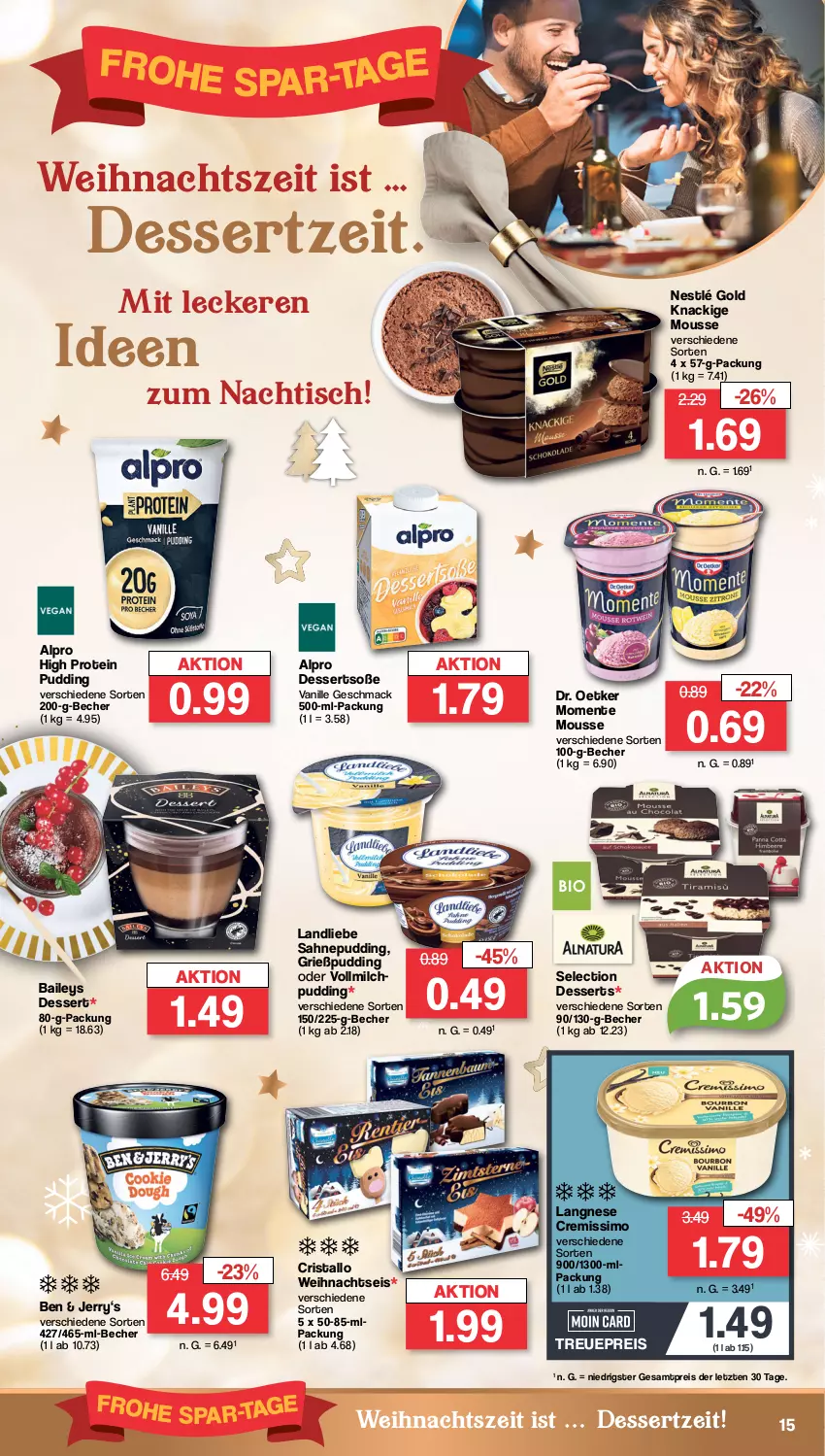 Aktueller Prospekt Famila - Prospekte - von 19.12 bis 24.12.2022 - strona 15 - produkty: alpro, baileys, Becher, cremissimo, decke, dessert, desserts, Dr. Oetker, eis, ente, Grießpudding, HP, Knackige Mousse, kühlregal, landliebe, langnese, langnese cremissimo, mac, milch, mousse, nestlé, pudding, regal, reis, sahne, sim, Soße, Ti, tisch, vanille, vollmilch, ZTE