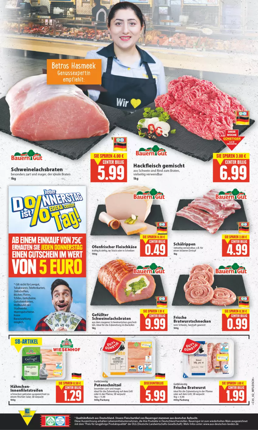 Aktueller Prospekt E Center - Angebote der Woche - von 29.08 bis 03.09.2022 - strona 2 - produkty: auer, backofen, Bau, Bauer, bauerngut, braten, bratwurst, eintopf, eis, elle, filet, filets, fleisch, fleischkäse, gewürz, grill, hackfleisch, hackfleisch gemischt, Käse, lachs, Lachsbraten, lebensmittel, LG, Ofen, pfanne, pute, reifen, reis, rind, Rippen, rwe, salat, schwein, schwein und rind, schweine, Schweinelachs, schweinerücken, Ti, topf, wein, weine, wurst