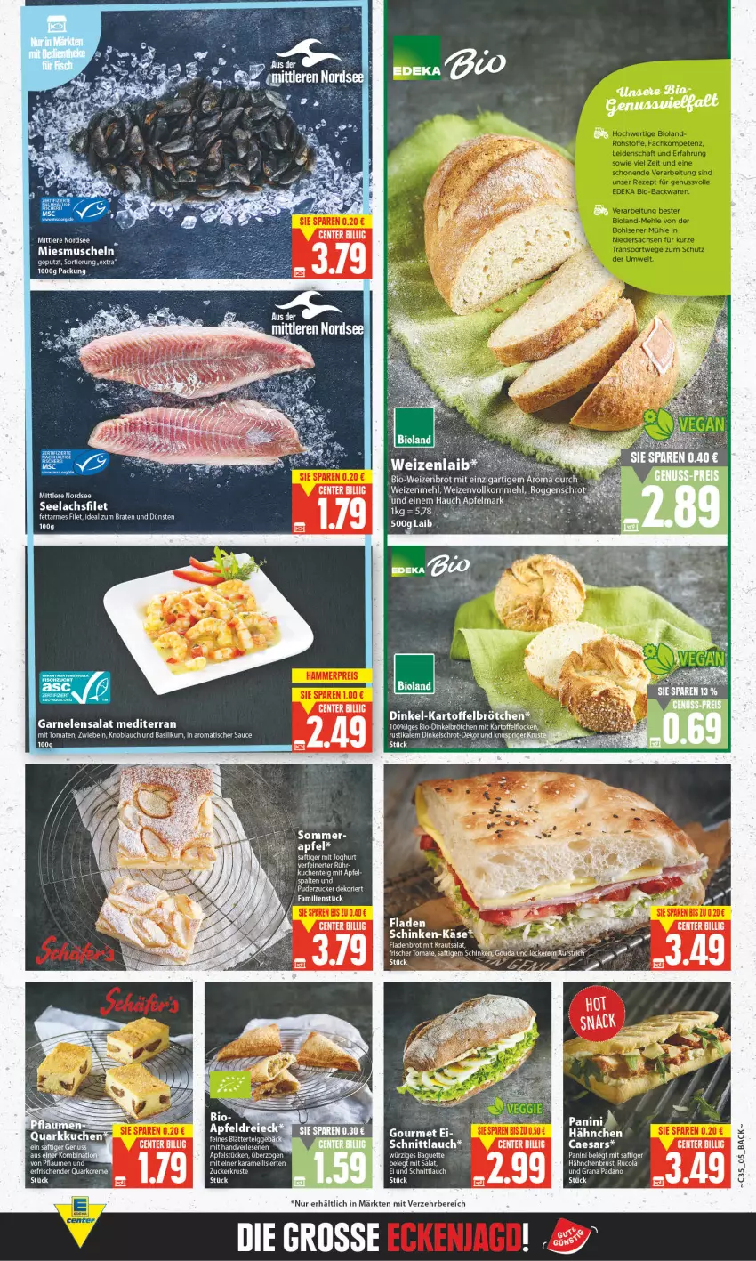 Aktueller Prospekt E Center - Angebote der Woche - von 29.08 bis 03.09.2022 - strona 5 - produkty: apfel, basilikum, bio, bioland, braten, brot, brötchen, cola, creme, dinkelbrötchen, ente, filet, Fladenbrot, garnelen, grana, grana padano, hähnchenbrust, ideal zum braten, joghur, joghurt, karamell, kartoffel, Käse, knoblauch, korn, Kraut, krautsalat, kuchen, lachs, lachsfilet, LG, mehl, Muscheln, Nordsee, nuss, padano, pflaume, pflaumen, quark, Rana, rucola, saft, salat, sauce, schinken, schnittlauch, seelachsfilet, tee, Ti, tisch, tomate, tomaten, Weizenbrot, weizenmehl, zucker, zwiebel, zwiebeln