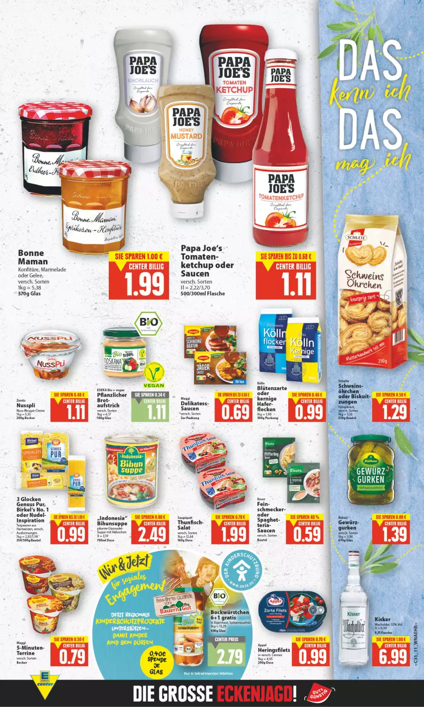 Aktueller Prospekt E Center - Angebote der Woche - von 29.08 bis 03.09.2022 - strona 9 - produkty: aufstrich, Becher, beutel, bio, birkel, Blüte, bonne maman, brot, creme, deka, edeka bio, ente, filet, filets, flasche, gelee, gewürz, gurke, gurken, hafer, hartweizen, hering, Herings, heringsfilets, ketchup, knorr, kölln, konfitüre, Kühne, maggi, mam, marmelade, nudel, nuss, nuss-nougat-creme, nusspli, ring, sauce, saucen, saupiquet, schwein, spitzenqualität, suppe, terrine, Ti, tomate, tomaten, wein, würstchen, zentis