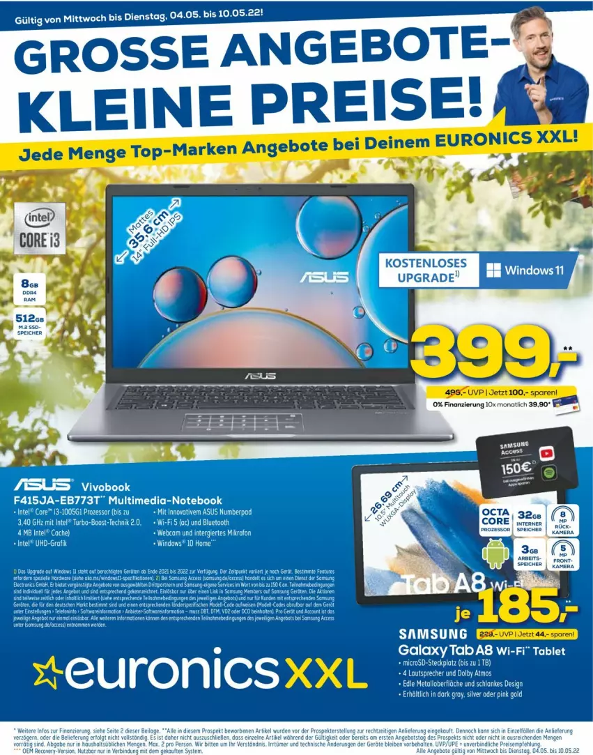 Aktueller Prospekt Euronics - Prospekte - von 04.05 bis 11.05.2022 - strona 1 - produkty: ACC, angebot, angebote, eier, eis, elle, ente, Intel, leine, notebook, reis, Samsung, samsung galaxy, tablet, telefon, Ti, timer