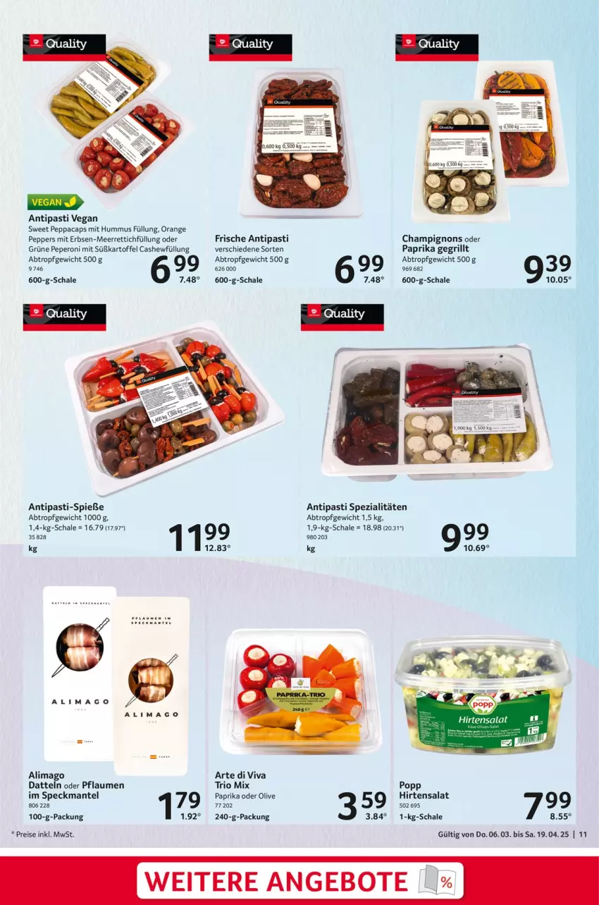 Aktueller Prospekt Selgros - Feinkostkatalog für Ostern - von 06.03 bis 19.04.2025 - strona 11 - produkty: angebot, angebote, antipasti, asti, Cap, champignon, champignons, Datteln, eis, erbsen, grill, hummus, kartoffel, Mantel, meerrettich, olive, orange, paprika, peperoni, Peroni, pflaume, pflaumen, Popp, reis, Rettich, salat, Schal, Schale, Speck, Spezi, Ti