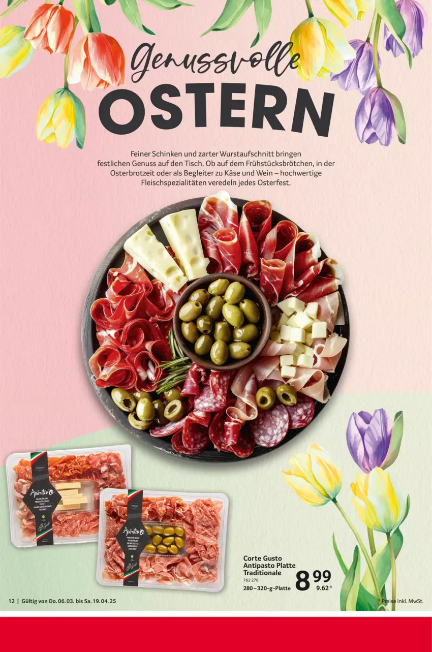 Aktueller Prospekt Selgros - Feinkostkatalog für Ostern - von 06.03 bis 19.04.2025 - strona 12 - produkty: aufschnitt, brot, brötchen, eis, fleisch, Käse, latte, nuss, ring, schinken, Spezi, Ti, tisch, wein, wurst