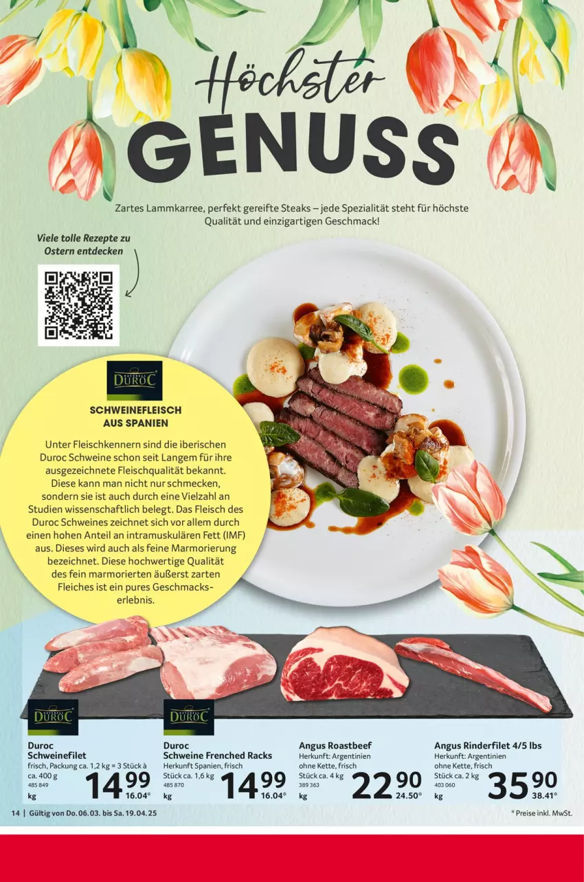 Aktueller Prospekt Selgros - Feinkostkatalog für Ostern - von 06.03 bis 19.04.2025 - strona 14 - produkty: beef, decke, eis, filet, fleisch, Kette, lamm, mac, reis, rezept, rezepte, rind, rinder, rinderfilet, roastbeef, schwein, schweine, schweinefilet, schweinefleisch, Spezi, steak, steaks, Ti, wein, weine