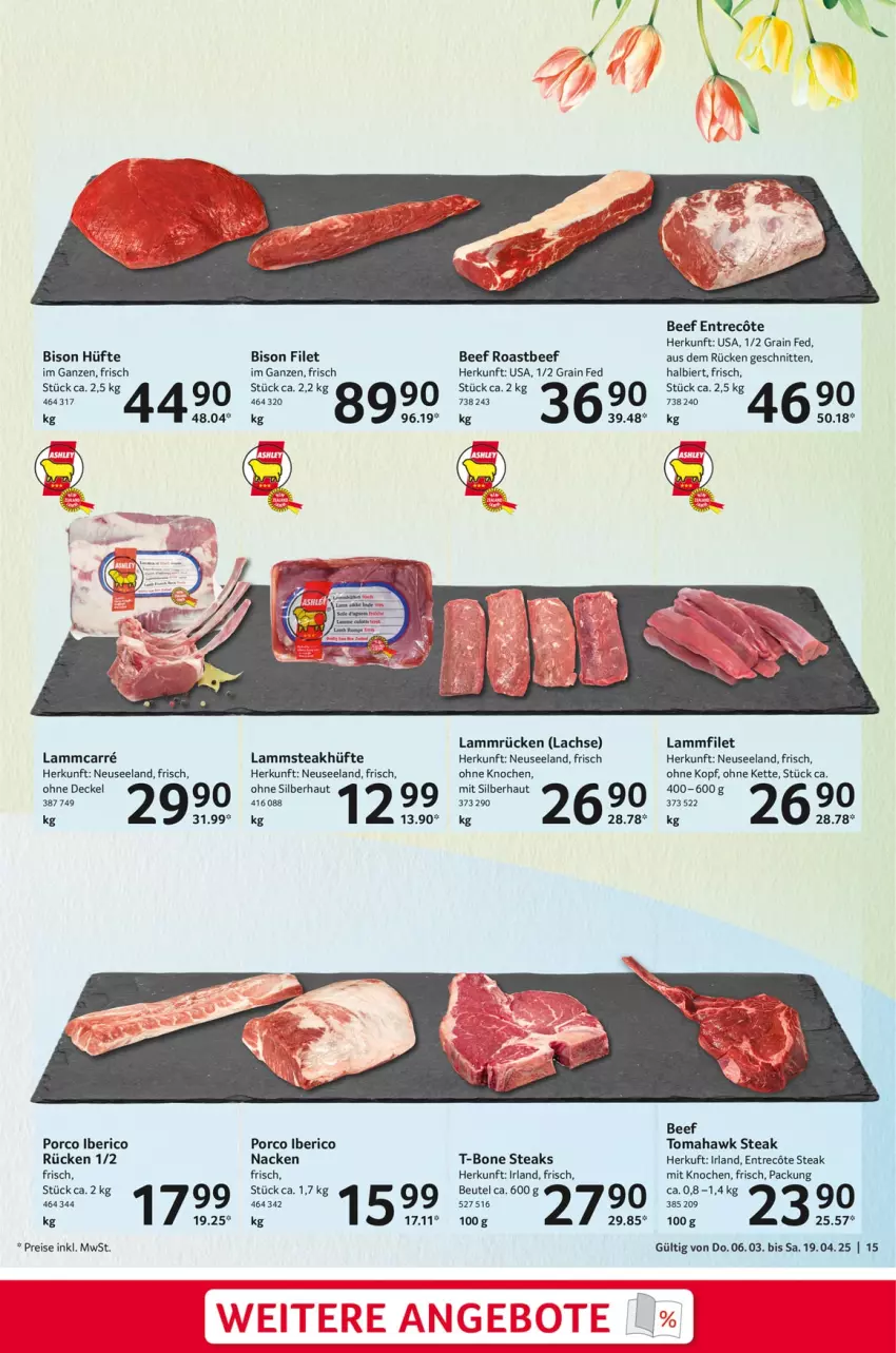 Aktueller Prospekt Selgros - Feinkostkatalog für Ostern - von 06.03 bis 19.04.2025 - strona 15 - produkty: beef, beutel, bier, decke, Deckel, eis, Elan, filet, Kette, lachs, lamm, Lammrücken, reis, roastbeef, schnitten, steak, steakhüfte, steaks, T-Bone Steak, Ti