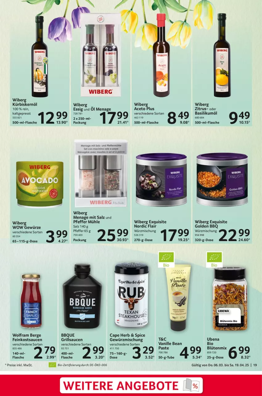 Aktueller Prospekt Selgros - Feinkostkatalog für Ostern - von 06.03 bis 19.04.2025 - strona 19 - produkty: aceto, angebot, angebote, basilikum, bio, Blüte, Cap, cin, eis, essig, feinkost, flasche, gewürz, grill, grillsauce, Kürbis, Kürbiskernöl, mac, pfeffer, Pfeffermühle, reis, salz, sauce, saucen, steak, Ti, vanille, veggie