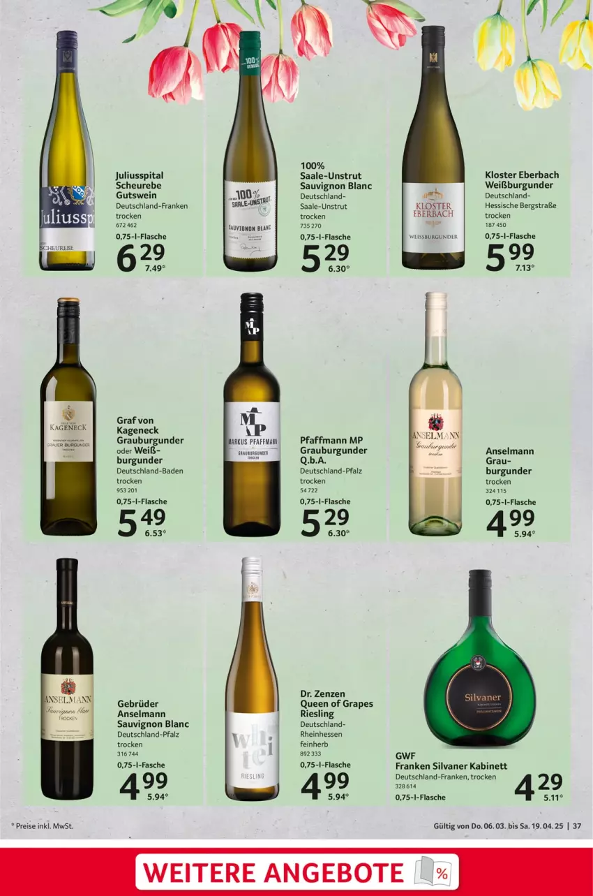 Aktueller Prospekt Selgros - Feinkostkatalog für Ostern - von 06.03 bis 19.04.2025 - strona 37 - produkty: angebot, angebote, Bad, burgunder, eis, flasche, grauburgunder, Heu, kabinett, Kloster Eberbach, reis, riesling, sauvignon, sauvignon blanc, silvaner, Ti, wein, Weißburgunder