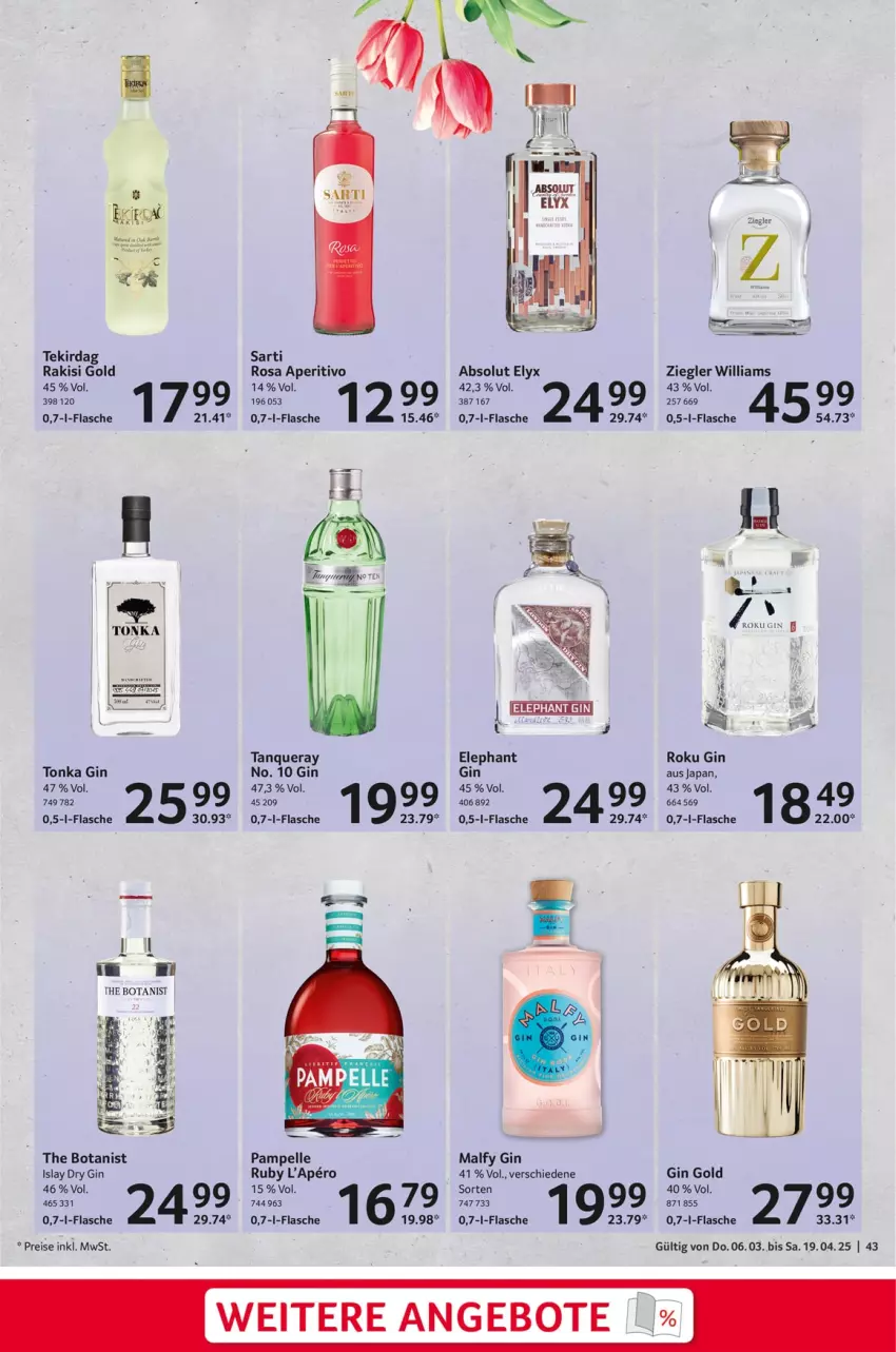 Aktueller Prospekt Selgros - Feinkostkatalog für Ostern - von 06.03 bis 19.04.2025 - strona 43 - produkty: angebot, angebote, dry gin, eis, elle, flasche, gin, reis, Tanqueray, Ti