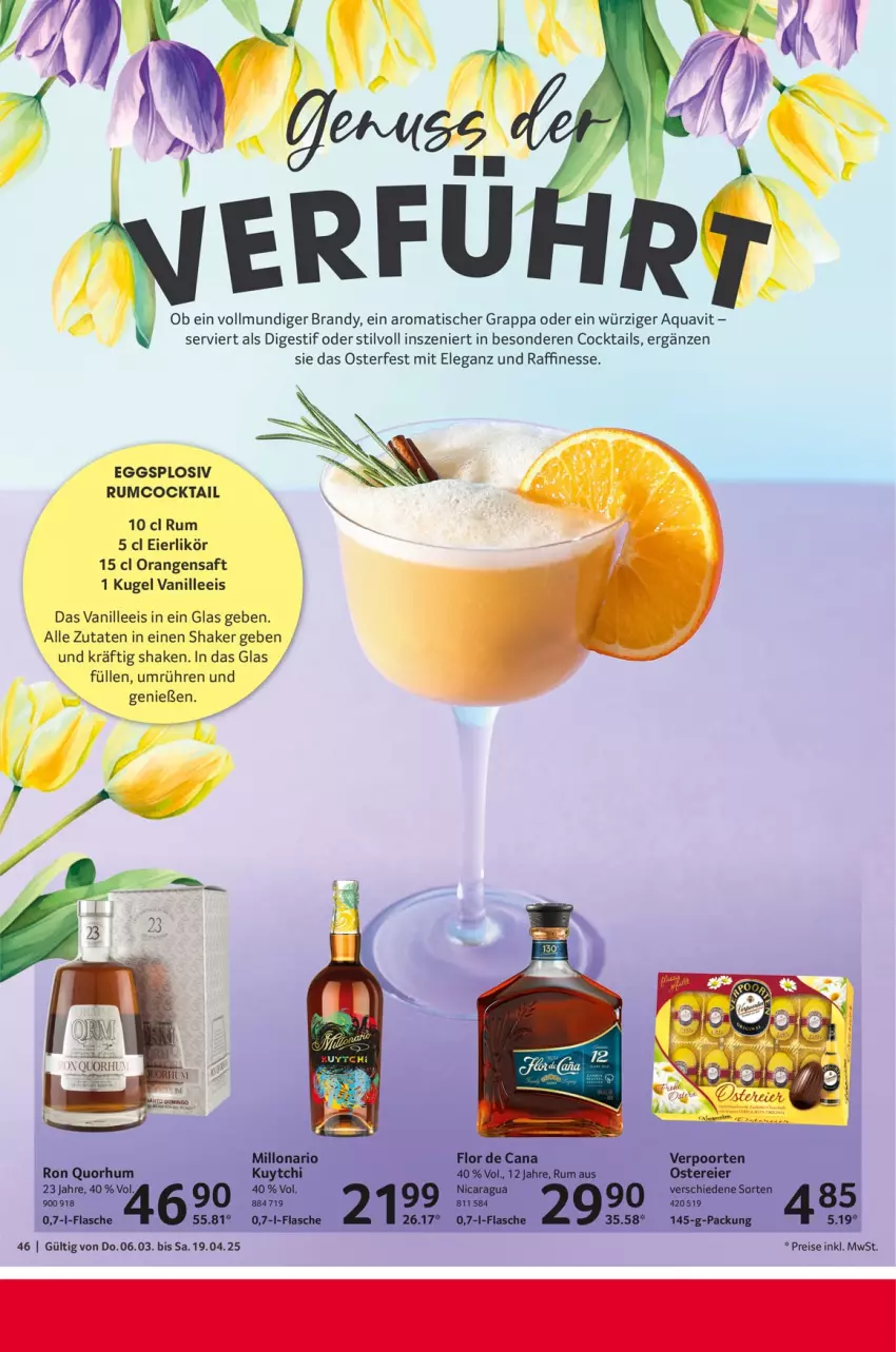 Aktueller Prospekt Selgros - Feinkostkatalog für Ostern - von 06.03 bis 19.04.2025 - strona 46 - produkty: aqua, aquavit, cocktail, cocktails, eier, eierlikör, eis, finesse, grappa, Kugel, likör, orange, orangen, orangensaft, reis, rum, saft, shake, Ti, tisch, vanille