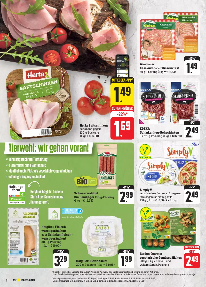 Aktueller Prospekt Edeka - Angebote der Woche - von 25.09 bis 30.09.2023 - strona 12 - produkty: angebot, auer, Bau, Bauer, bio, coupon, coupons, deka, eis, fleisch, fleischsalat, fleischwurst, garden gourmet, herta, Heu, Käse, Käsewurst, landjäger, nuss, rabatt-coupon, reis, rohschinken, saft, saftschinken, salat, schinken, schinkenfleischwurst, sim, super-knüller, Ti, Vegeta, wiesbauer, Winzerwurst, wurst, ZTE