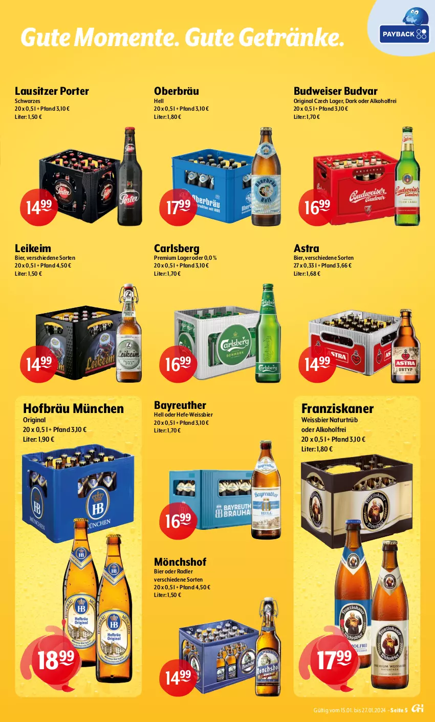 Aktueller Prospekt Getraenke Hoffmann - Prospekte - von 15.01 bis 27.01.2024 - strona 5 - produkty: alkohol, Astra, bier, budweiser, carlsberg, corona, eis, elle, ente, franziskaner, getränk, getränke, gin, grevensteiner, Guinness, Hefe, Kilkenny, mais, mönchshof, natur, nuss, oder radler, radler, schöfferhofer, steiner, Ti, warsteiner, weissbier