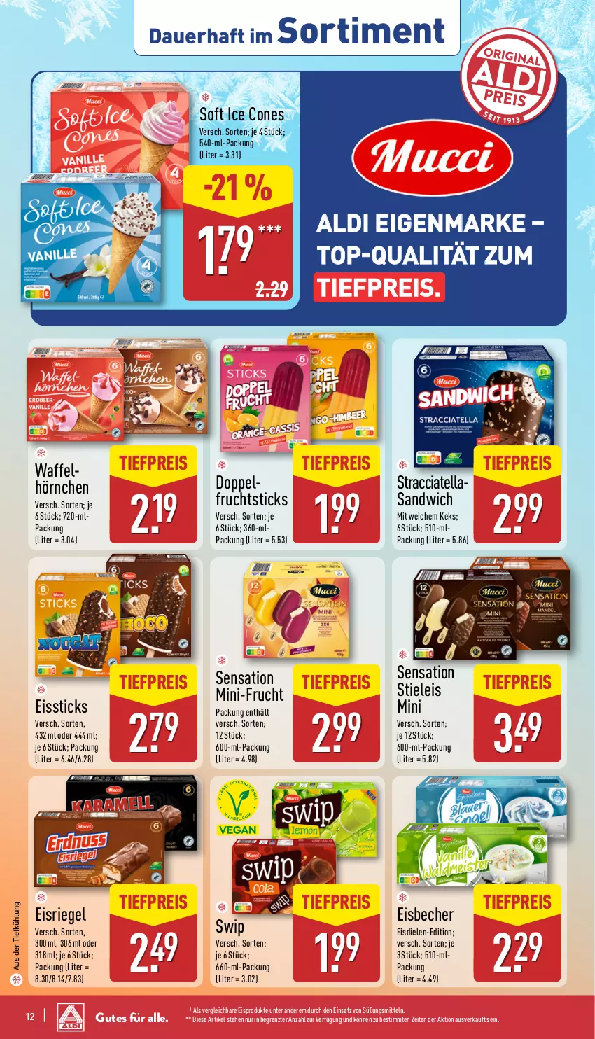 Aktueller Prospekt Aldi Nord - Von Montag - von 16.06 bis 21.06.2025 - strona 12 - produkty: ACC, aldi, auer, aus der tiefkühlung, Becher, eis, eisbecher, Eisriegel, frucht, hörnchen, keks, reis, riegel, sandwich, stieleis, Ti, tiefpreis, Waffelhörnchen, ZTE