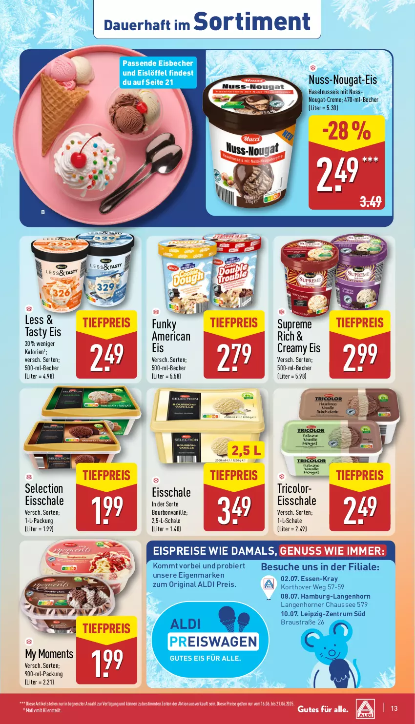 Aktueller Prospekt Aldi Nord - Von Montag - von 16.06 bis 21.06.2025 - strona 13 - produkty: aldi, auer, aust, Becher, bier, bourbon, bourbonvanille, creme, eis, eisbecher, gin, haselnuss, Löffel, nuss, reis, reiss, rum, Schal, Schale, Ti, tiefpreis, tricolore, vanille, ZTE