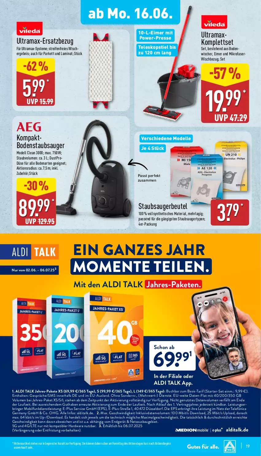 Aktueller Prospekt Aldi Nord - Von Montag - von 16.06 bis 21.06.2025 - strona 19 - produkty: aldi, aldi talk, Bau, beutel, bodenstaubsauger, bodenwischer, buch, dell, eimer, eis, elle, ente, Germ, gin, hardware, laminat, LG, mikrofaser, Mode, rama, reifen, Ria, ring, rwe, staubsauger, staubsaugerbeutel, Teleskop, teleskopstiel, Ti, tisch, usb, ZTE