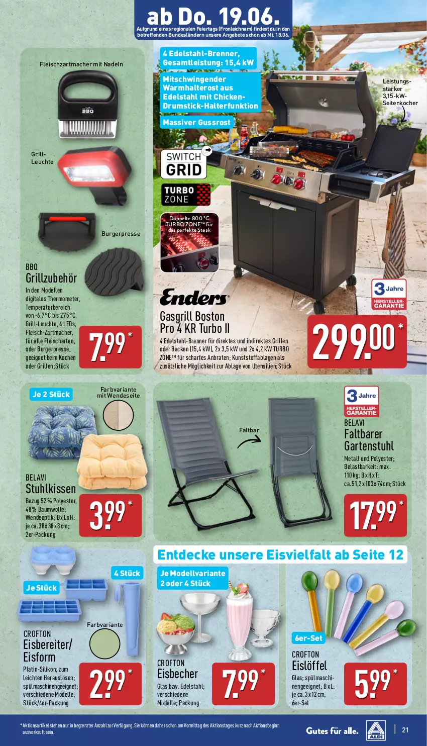 Aktueller Prospekt Aldi Nord - Von Montag - von 16.06 bis 21.06.2025 - strona 21 - produkty: angebot, angebote, Bau, baumwolle, Becher, braten, burger, Crofton, decke, dell, deo, edelstahl, eier, eis, eisbecher, elle, fleisch, Garten, gartenstuhl, gasgrill, gin, grill, Grillzubehör, kissen, Kocher, leds, Leuchte, Löffel, mac, Mode, Ria, rum, spülmaschinen, steak, stuhl, stuhlkissen, thermometer, Ti, wolle, ZTE