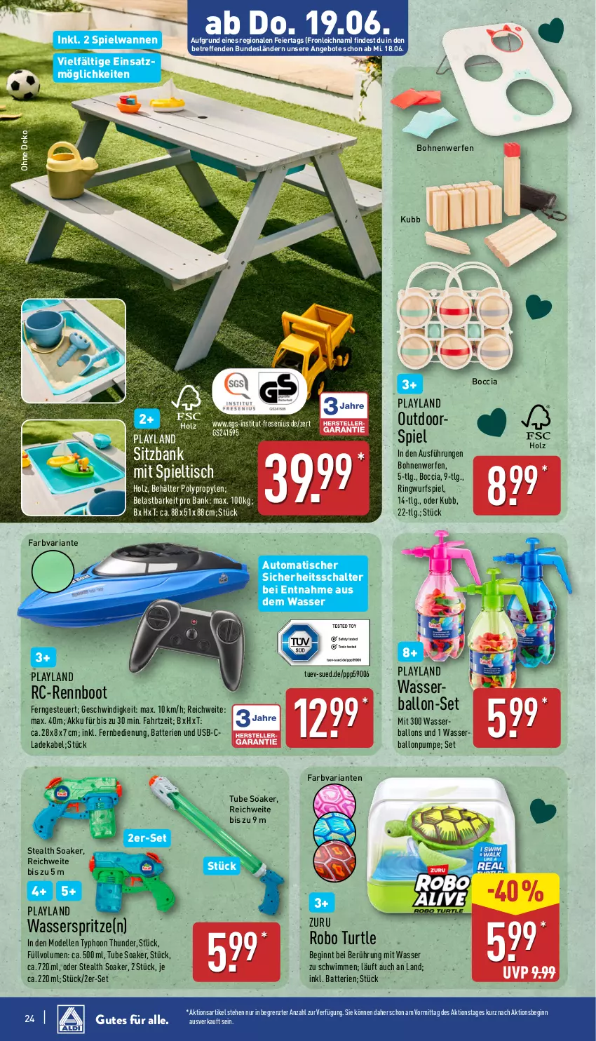 Aktueller Prospekt Aldi Nord - Von Montag - von 16.06 bis 21.06.2025 - strona 24 - produkty: akku, angebot, angebote, auto, ball, Bank, batterie, batterien, Behälter, bohne, bohnen, deka, dell, eier, elle, fernbedienung, gin, Holz, ladekabel, LG, Mode, Ria, ring, Schal, sitzbank, Spieltisch, Ti, tisch, usb, Wanne, wasser, Wasserball, Wasserballons, Wasserspritze, ZTE