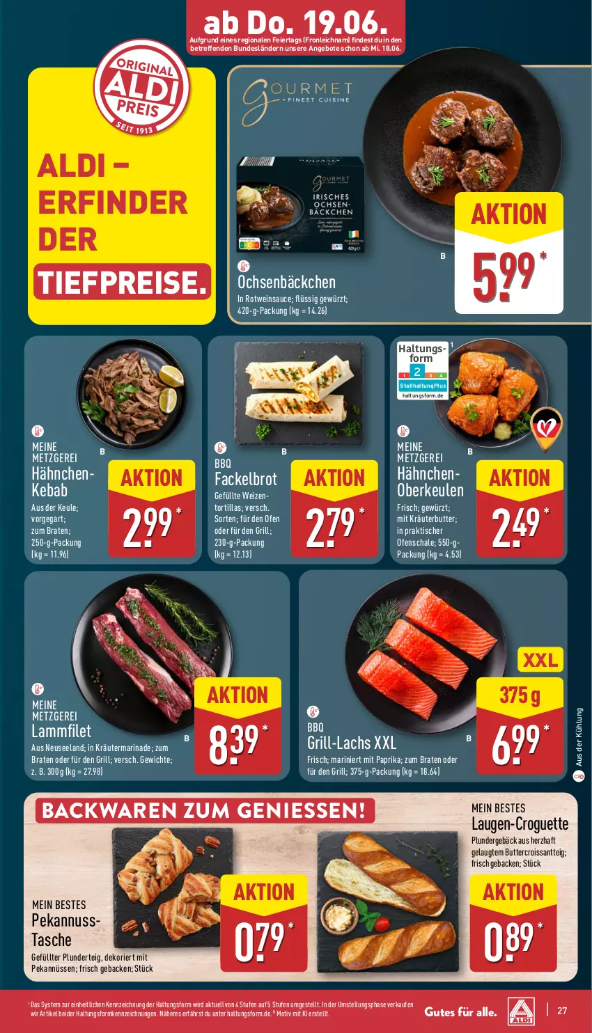 Aktueller Prospekt Aldi Nord - Von Montag - von 16.06 bis 21.06.2025 - strona 27 - produkty: aldi, angebot, angebote, backwaren, braten, brot, butter, Croissant, eier, eis, Elan, filet, geback, gewürz, grill, grill-lachs, kräuter, kräuterbutter, lachs, lamm, marinade, mit paprika, nuss, Ofen, paprika, Plunder, reis, rotwein, sauce, Schal, Schale, Tasche, Ti, tiefpreis, tisch, tortilla, tortillas, wein