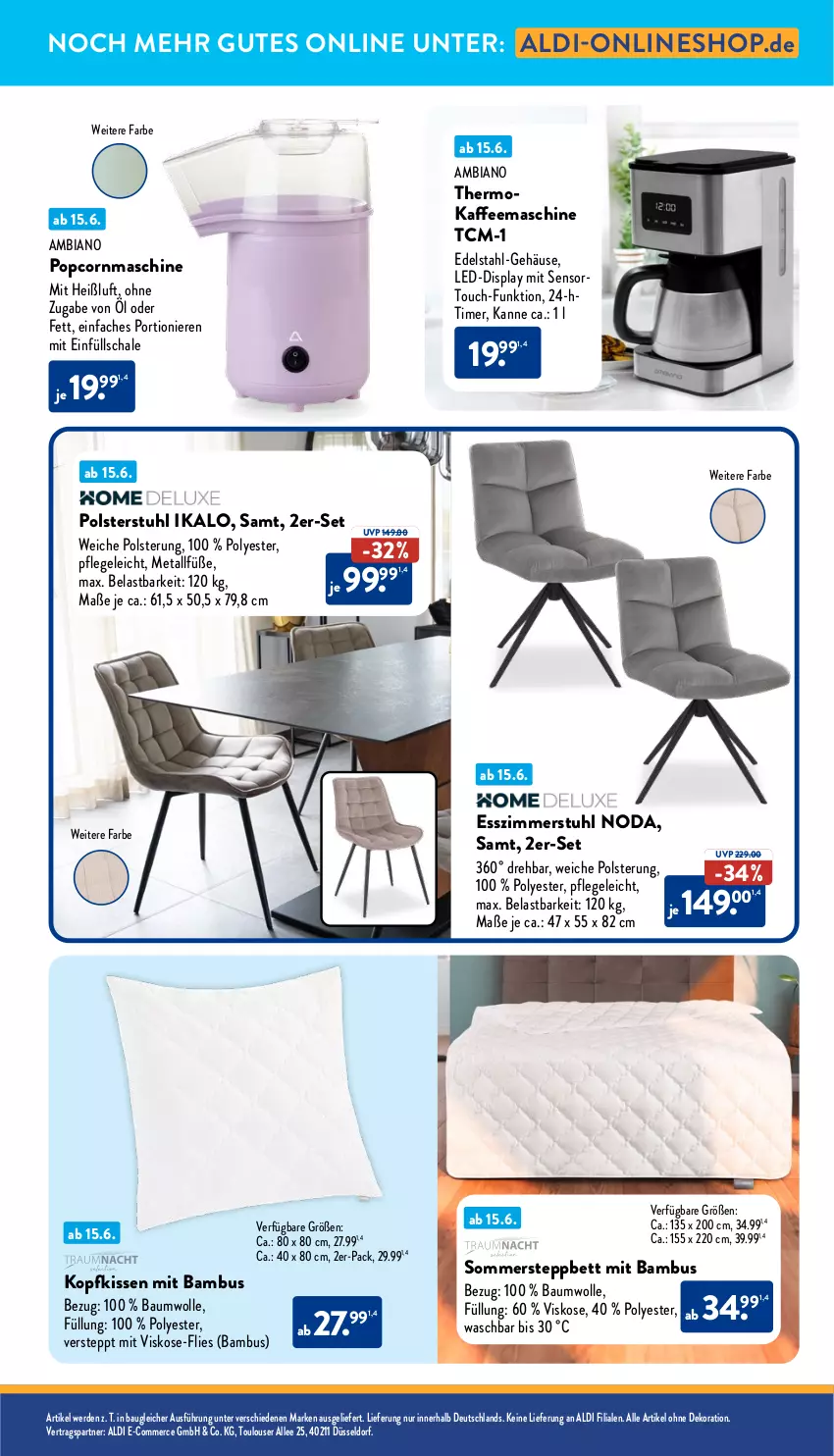 Aktueller Prospekt Aldi Nord - Von Montag - von 16.06 bis 21.06.2025 - strona 35 - produkty: aldi, alle artikel ohne dekoration, ambia, bambus, Bau, baumwolle, bett, dekoration, edelstahl, erde, Esszimmer, kissen, kopfkissen, polsterstuhl, popcorn, Popcornmaschine, Schal, Schale, steppbett, stuhl, Ti, timer, wolle