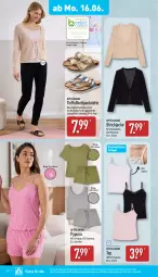 Gazetka promocyjna Aldi Nord - Von Montag - Gazetka - ważna od 21.06 do 21.06.2025 - strona 16 - produkty: Bau, baumwolle, bett, decksohle, eis, garnitur, Jacke, obermaterial synthetik, pantolette, Pyjama, Ria, rwe, shirt, sneaker, socken, Strickjacke, T-Shirt, Ti, up2fashion, wolle