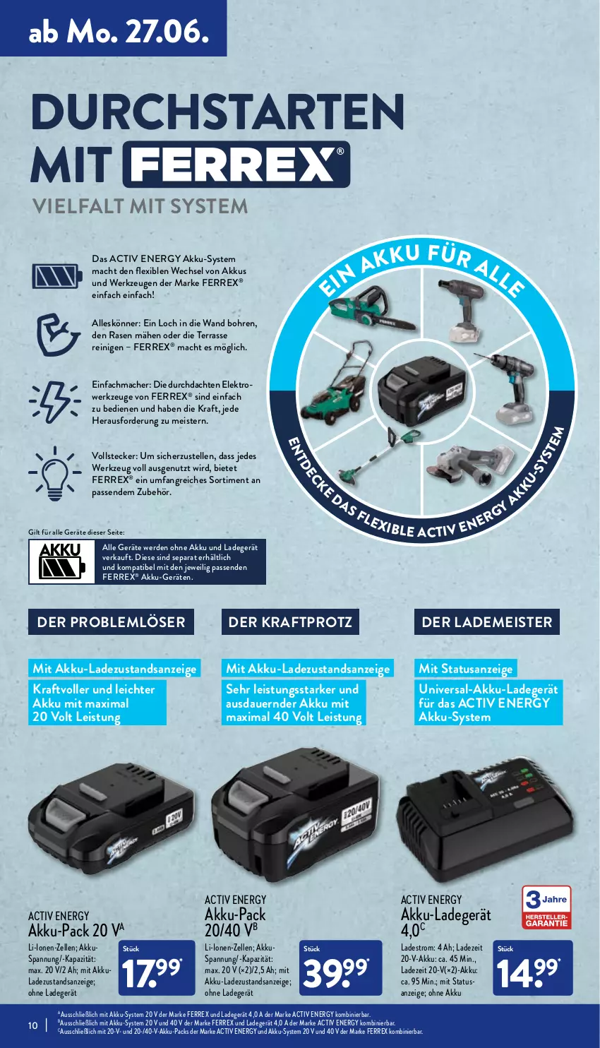 Aktueller Prospekt Aldi Nord - Aldi-Aktuell - von 27.06 bis 02.07.2022 - strona 10 - produkty: akku, auer, eis, Elektro, elle, erde, ferrex, kraft, ladegerät, mac, Meister, ohne akku und ladegerät, rasen, Ti, werkzeug, werkzeuge