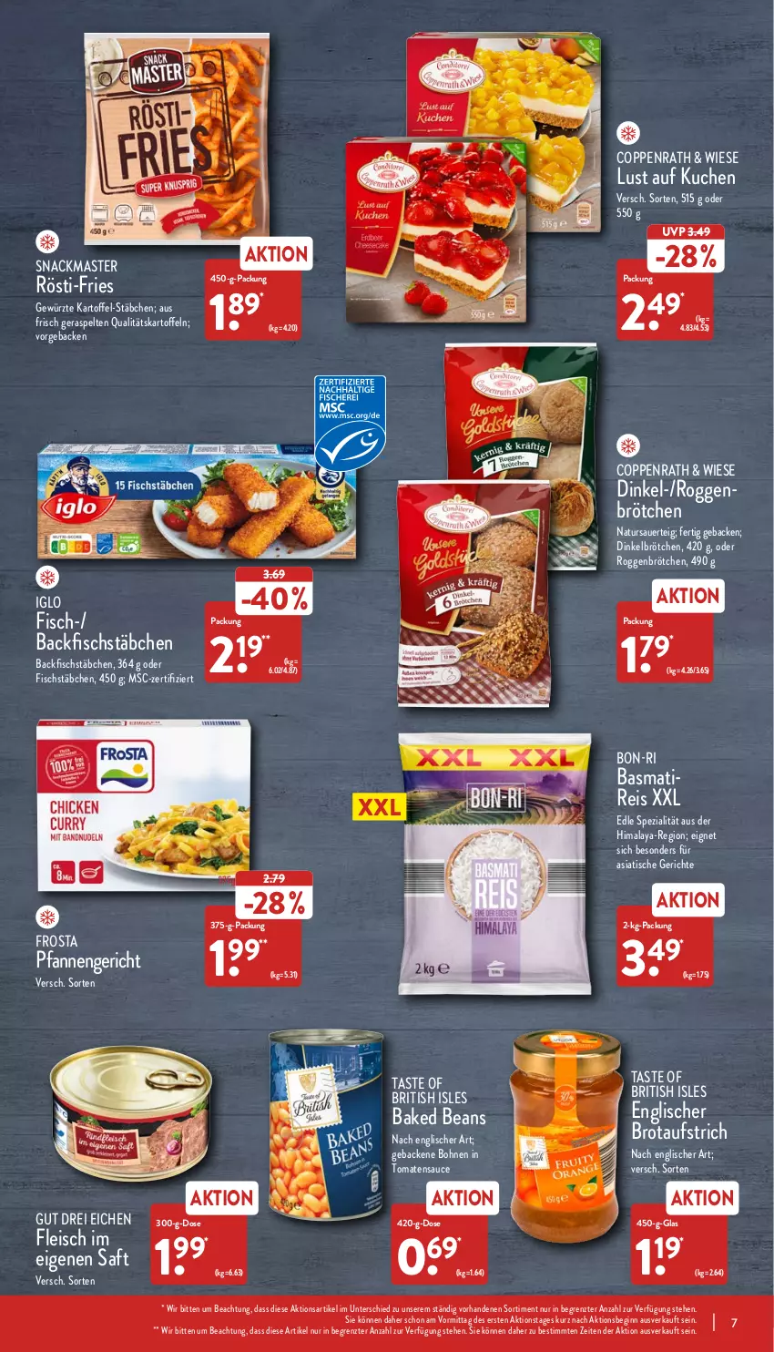 Aktueller Prospekt Aldi Nord - Aldi-Aktuell - von 27.06 bis 02.07.2022 - strona 7 - produkty: auer, aufstrich, backfisch, basmati, bohne, bohnen, brot, brotaufstrich, brötchen, coppenrath, dinkelbrötchen, eis, fisch, fischstäbchen, fleisch, frosta, geback, gewürz, gin, iglo, kartoffel, kartoffeln, kuchen, Lust auf Kuchen, natur, pfanne, pfannen, reis, roggenbrötchen, saft, sauce, snack, Spezi, Ti, tisch, tomate, tomaten, tomatensauce, ZTE