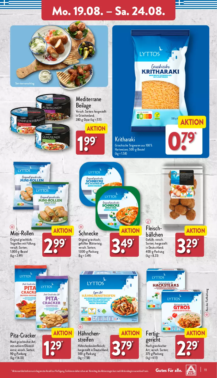 Aktueller Prospekt Aldi Nord - Von Montag - von 19.08 bis 24.08.2024 - strona 11 - produkty: aus der tiefkühlung, beutel, blätterteig, cracker, eis, fertiggericht, fleisch, Fleischbällchen, gin, hartweizen, ilag, olive, oliven, olivenöl, olivenöl extra, reifen, Teigrolle, teigwaren, Ti, ZTE