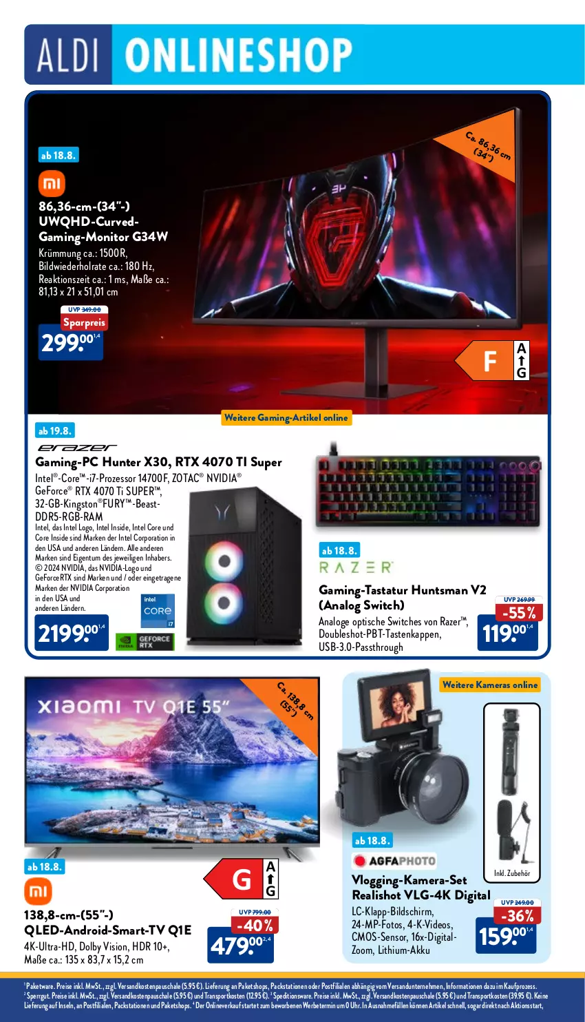 Aktueller Prospekt Aldi Nord - Von Montag - von 19.08 bis 24.08.2024 - strona 32 - produkty: akku, cmos-sensor, deo, eis, gaming-pc, geforce, gin, Intel, kamera, Kameras, Kingston, LG, monitor, ndk, nvidia, qled, Razer, reis, rtx, Schal, Schale, Sport, Tastatur, Ti, tisch, uhr, usb