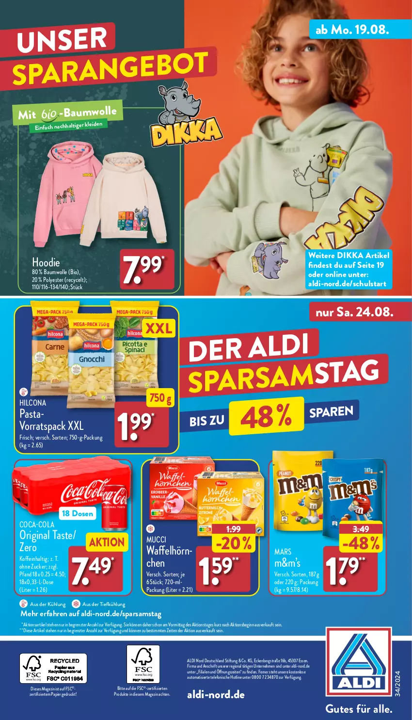 Aktueller Prospekt Aldi Nord - Von Montag - von 19.08 bis 24.08.2024 - strona 37 - produkty: aldi, angebot, aus der tiefkühlung, auto, Bau, baumwolle, bio, coca-cola, cola, gin, hilcona, hörnchen, kleid, magazin, mars, papier, pasta, telefon, Ti, Waffelhörnchen, wolle, ZTE, zucker