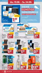 Gazetka promocyjna Aldi Nord - Von Montag - Gazetka - ważna od 24.08 do 24.08.2024 - strona 12 - produkty: aldi, aprikose, aprikosen, aus der tiefkühlung, beutel, bier, brot, creme, eis, flasche, gin, karamell, Metaxa, Mythos, nuss, nussriegel, olive, oliven, olivenöl, ouzo, reis, riegel, Ti, tisch, ZTE