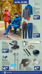 Gazetka promocyjna Aldi Nord - Von Montag - Gazetka - ważna od 24.08 do 24.08.2024 - strona 20 - produkty: aldi, Armband, Becher, beutel, bio, dell, eis, elle, Finish, gin, hose, Hylo, Jacke, Kocher, Laufen, LG, Mantel, Mode, Ria, rind, schuhe, schüssel, Tasche, taschen, Ti, Trekkingschuh, Trekkingschuhe, wasser, ZTE