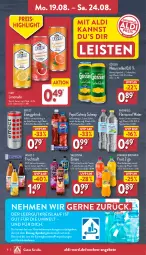 Gazetka promocyjna Aldi Nord - Von Montag - Gazetka - ważna od 24.08 do 24.08.2024 - strona 8 - produkty: aldi, alkohol, angebot, angebote, bier, brunnen, drink, Effect, eis, eistee, elle, flasche, franken brunnen, frucht, fruchtsaft, getränk, getränke, gösser, Hohes C, limo, limonade, natur, pepsi, radler, reis, saft, Schwip Schwap, tee, teller, Ti, valensina, zucker