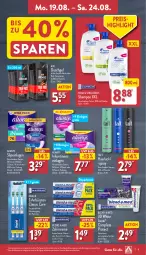 Gazetka promocyjna Aldi Nord - Von Montag - Gazetka - ważna od 24.08 do 24.08.2024 - strona 9 - produkty: Alwa, Always, arla, axe, blend-a-med, bürste, bürsten, creme, duschgel, eis, elle, flasche, gin, Haarlack, lack, oral-b, Reinigung, reis, shampoo, slip, slipeinlagen, Taft, teller, Ti, zahnbürste, zahnbürsten, zahncreme, ZTE